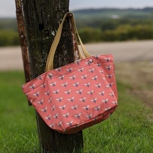Fossil Bee Tote Bag Pink Beach Book Knitting Purse